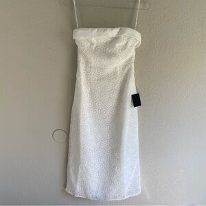 Lulus Chic Intent White Crochet Textured Strapless Midi Dress